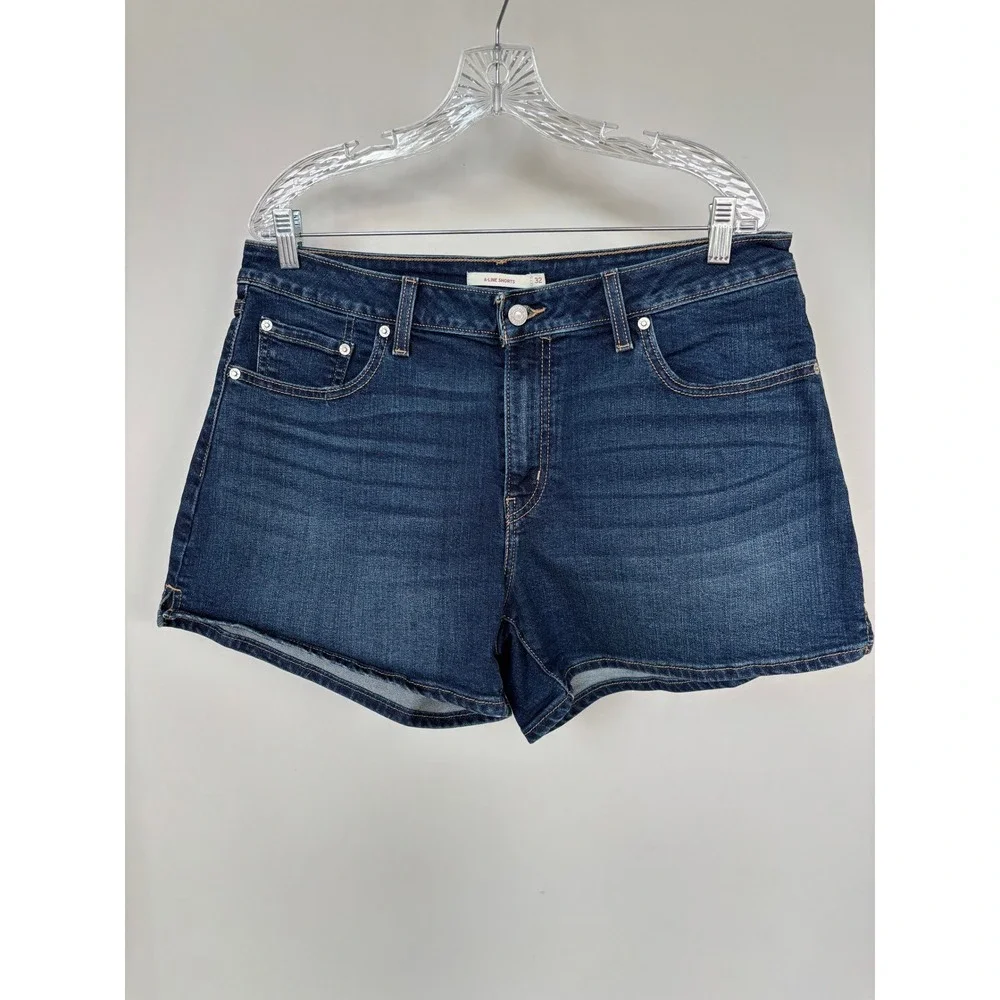 Levis A-Line Shorts Womens 32 Dark Wash Denim High Rise Jean Shorts